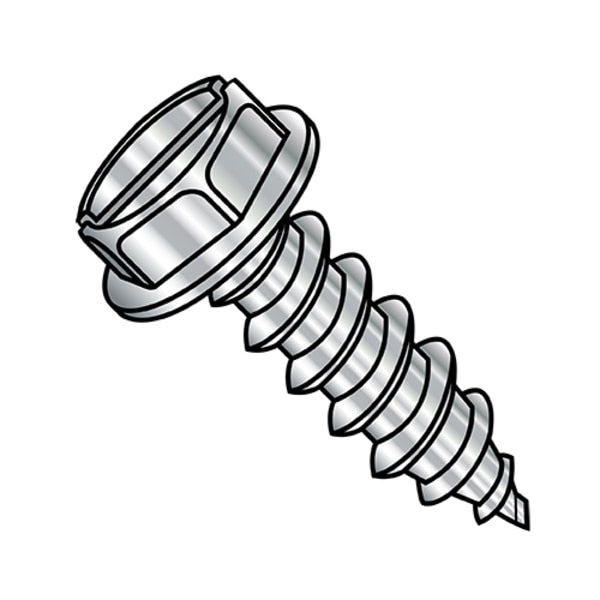 Self-Drilling Screw, #8-15 x 2 in, Plain 18-8 Stainless Steel Hex Head Slotted Drive, 2000 PK