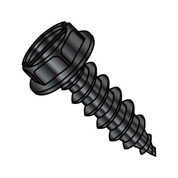 Sheet Metal Screw, #10-12 x 3/4 in, Black Oxide Steel Hex Head Slotted Drive, 6000 PK