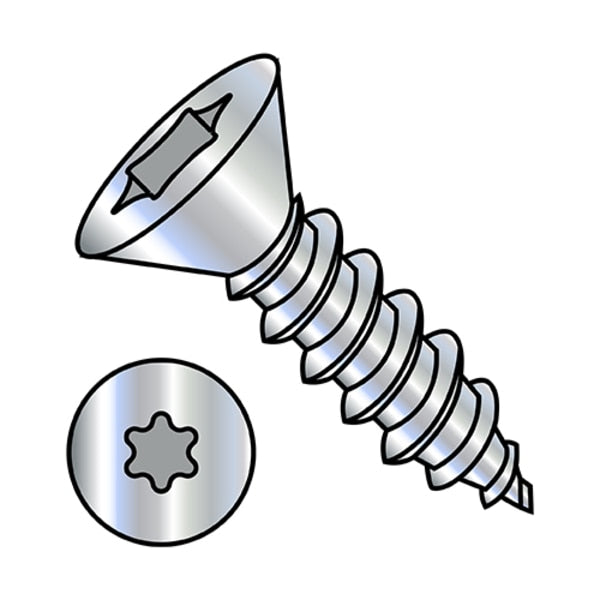Sheet Metal Screw, #10-12 x 1 in, Zinc Plated Steel Flat Head Torx Drive, 6000 PK