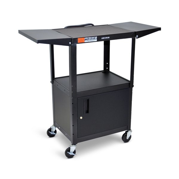 Adjustable-Height Steel AV Cart with Cabinet and Drop Leaf