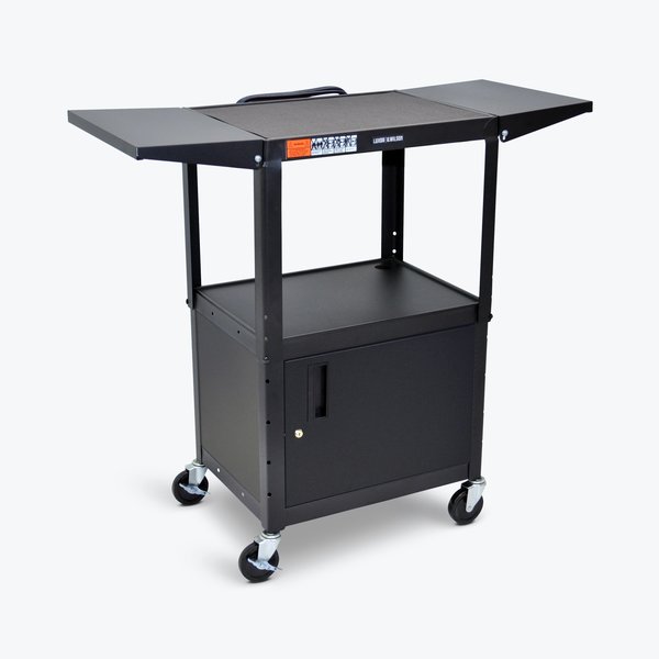 Adjustable-Height Steel AV Cart with Cabinet and Drop Leaf