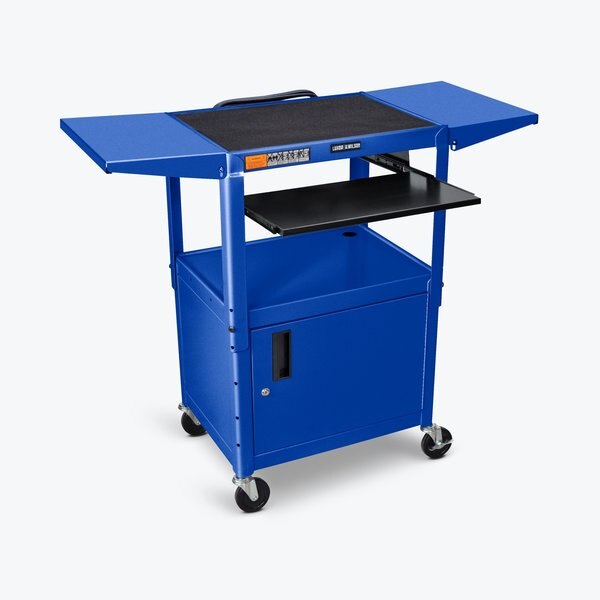 Adjust-Height Steel AV Cart, Pullout Keyboard Tray, Cabinet, Drop Leaf