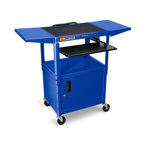 Adjust-Height Steel AV Cart, Pullout Keyboard Tray, Cabinet, Drop Leaf