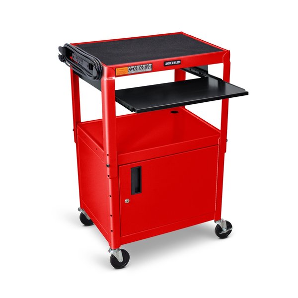 Adjustable-Height Steel AV Cart with Pullout Keyboard Tray and Cabinet