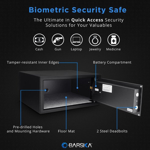 Security Safe, 0.94 cu ft, 25 lb, Biometric Lock