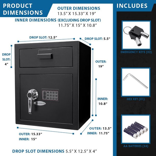 Depository Safe, with Digital Keypad with Key Backup 51 lb, 2.3 cu ft