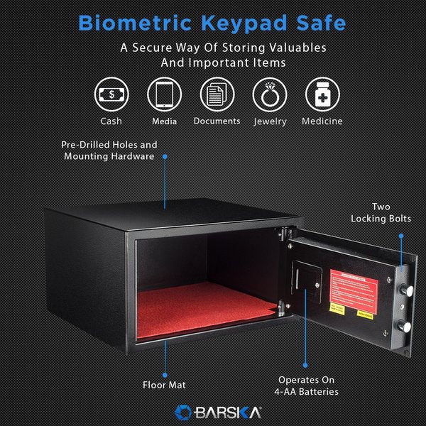 Security Safe, 0.99 cu ft, 25 lb, Biometric Keypad Lock
