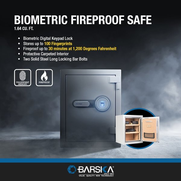 Biometric Fireproof Safe, 1.64 cu ft.