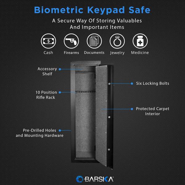 Rifle & Gun Safe, Biometric Lock, 107.8 lbs, 5.51 cu ft, 10 Guns