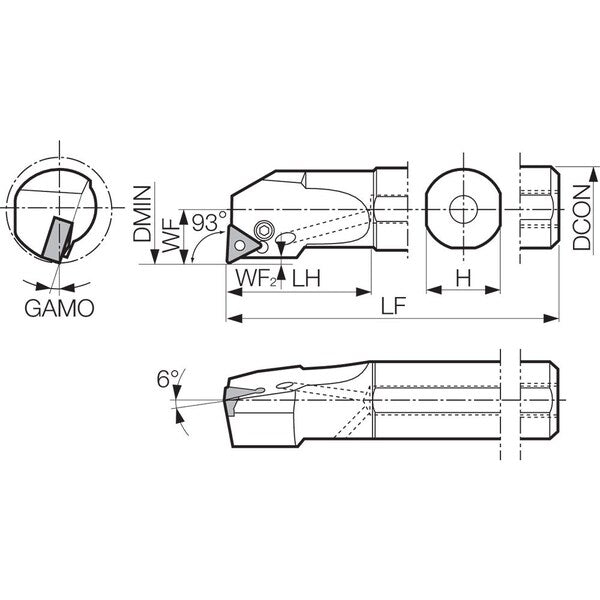 Boring Bar, Negative Rake, Right-Hand