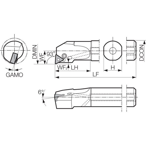 Boring Bar, Negative Rake, Right-Hand