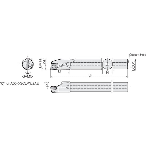 Boring Bar, Positive Rake, Leftt-Hand