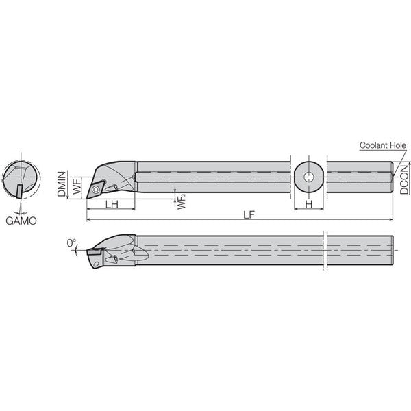 Boring Bar, Positive Rake, Right-Hand
