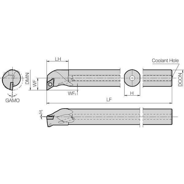 Boring Bar, Positive Rake, Right-Hand