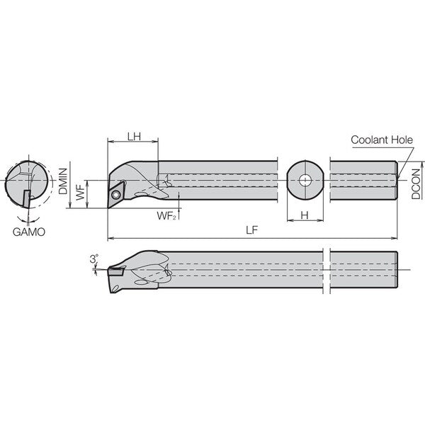 Boring Bar, Positive Rake, Leftt-Hand