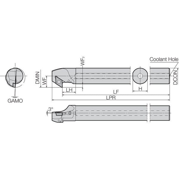 Boring Bar, Positive Rake, Right-Hand