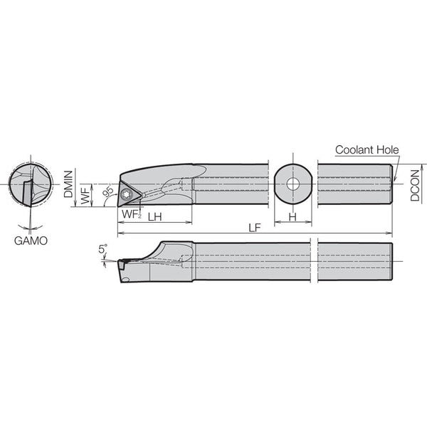 Boring Bar, Positive Rake, Right-Hand