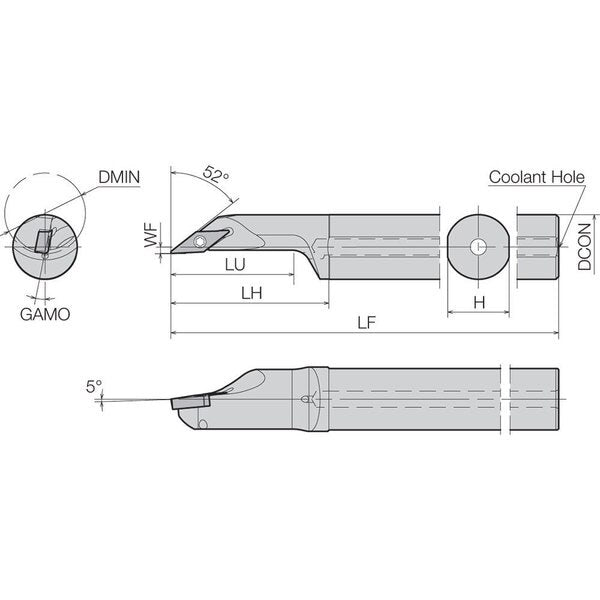 Boring Bar, Positive Rake, Leftt-Hand