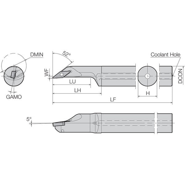 Boring Bar, Positive Rake, Leftt-Hand