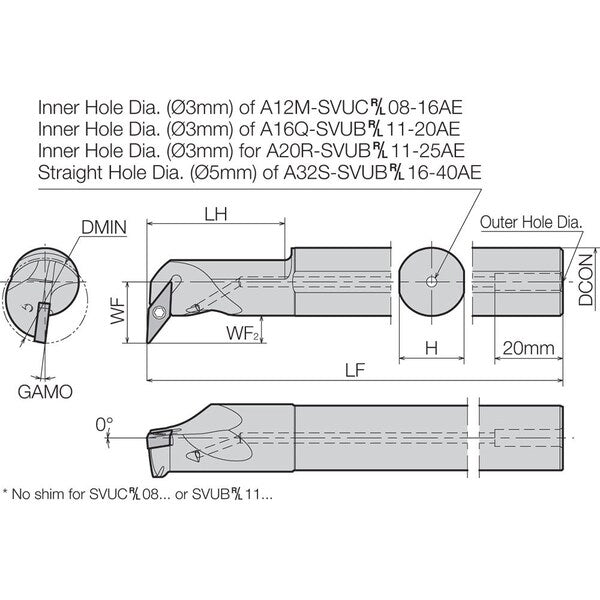 Boring Bar, Positive Rake, Leftt-Hand