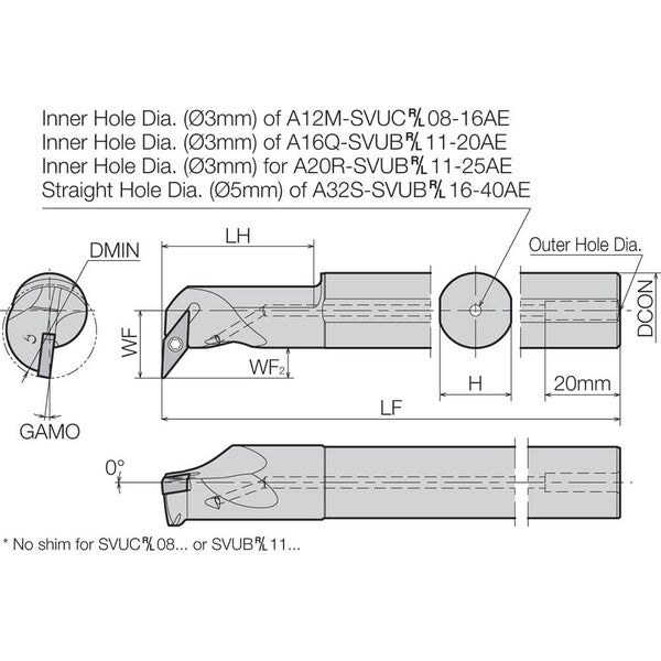 Boring Bar, Positive Rake, Leftt-Hand