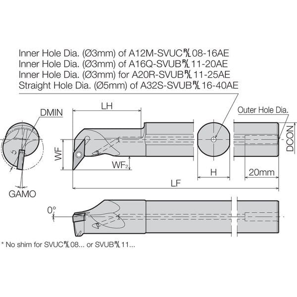Boring Bar, Positive Rake, Right-Hand
