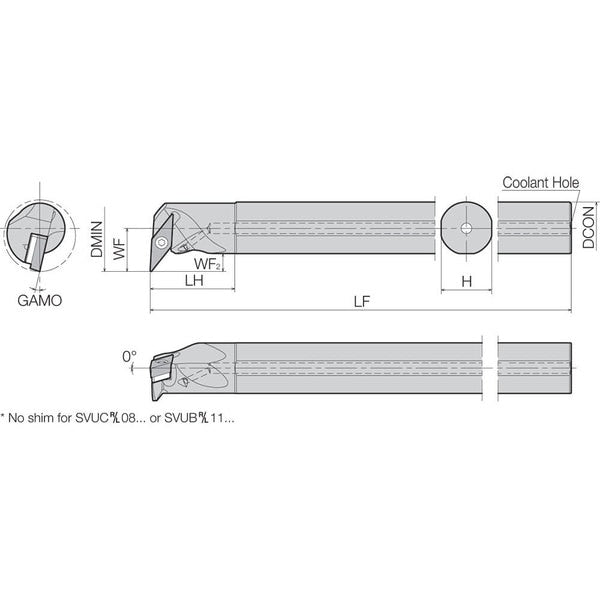 Boring Bar, Positive Rake, Leftt-Hand