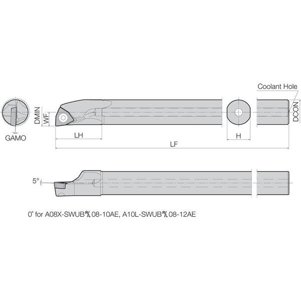 Boring Bar, Positive Rake, Leftt-Hand