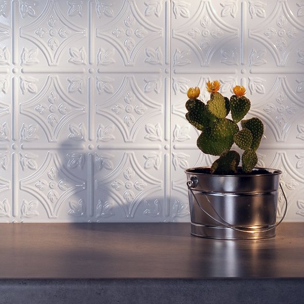 Fasade 18in x 24in Traditional 1 Matte White Backsplash Panel 5pk