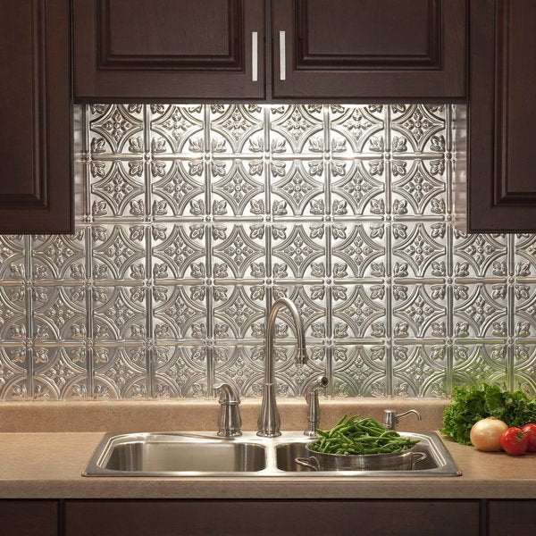 Fasade 18in x 24in Traditional 1 Brushed Aluminum Backsplash Panel 5pk