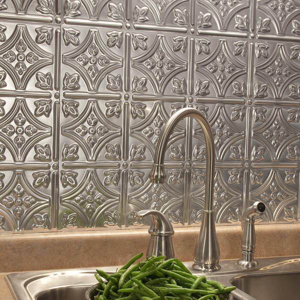 Fasade 18in x 24in Traditional 1 Brushed Aluminum Backsplash Panel 5pk