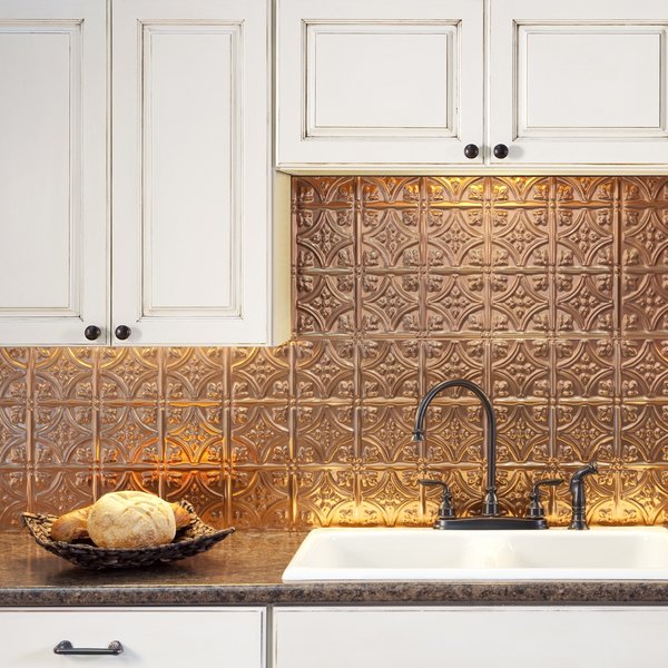 Fasade 18in x 24in Traditional 1 Polished Copper Backsplash Panel 5pk