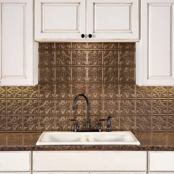 Fasade 18in x 24in Traditional 1 Argent Bronze Backsplash Panel 5pk