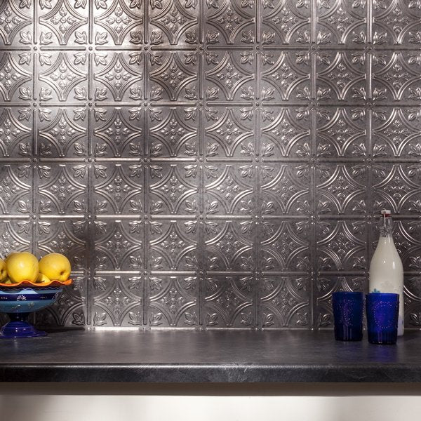 Fasade 18in x 24in Traditional 1 Galvanized Steel Backsplash Panel 5pk