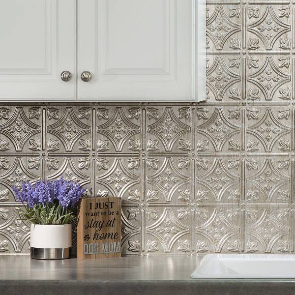 Fasade 18in x 24in Traditional 1 Vintage Metal Backsplash Panel 5pk