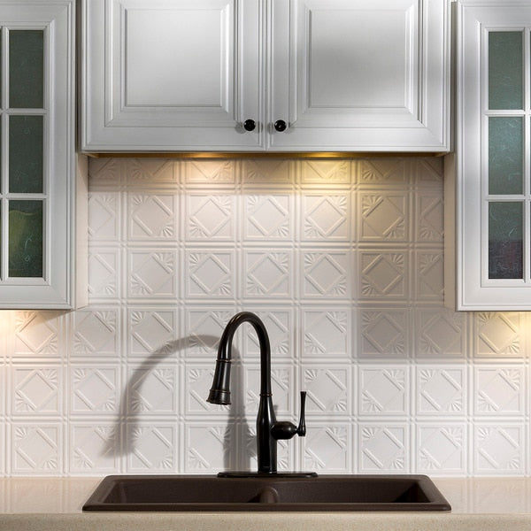 Fasade 18in x 24in Traditional 4 Matte White Backsplash Panel 5pk