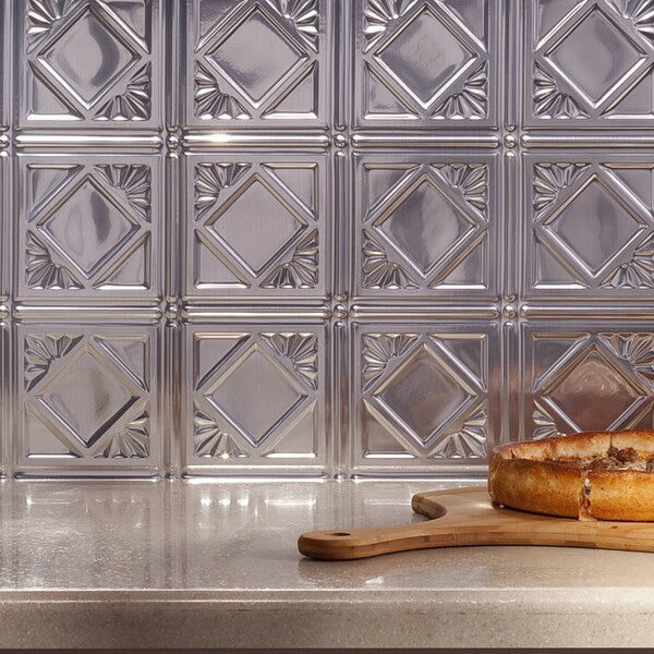 Fasade 18in x 24in Traditional 4 Brushed Aluminum Backsplash Panel 5pk