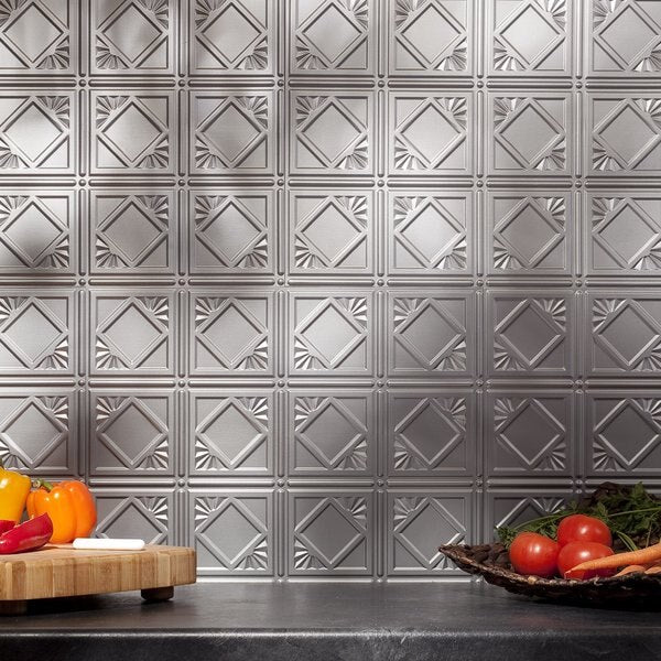 Fasade 18in x 24in Traditional 4 Argent Silver Backsplash Panel 5pk