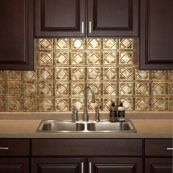 Fasade 18in x 24in Traditional 4 Bermuda Bronze Backsplash Panel 5pk
