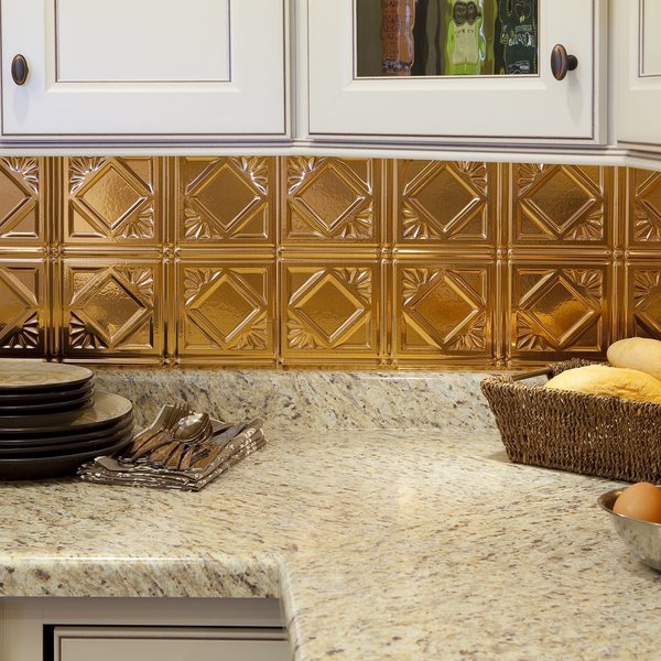 Fasade 18in x 24in Traditional 4 Polished Copper Backsplash Panel 5pk
