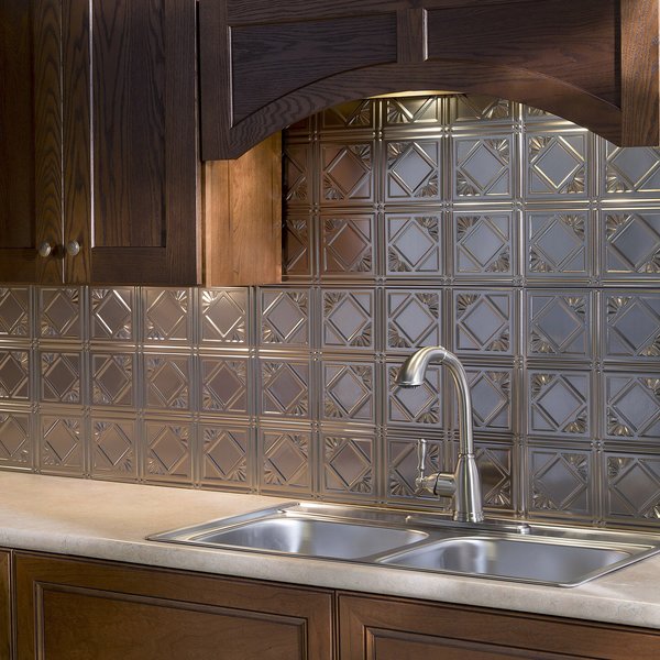Fasade 18in x 24in Traditional 4 Brushed Nickel Backsplash Panel 5pk
