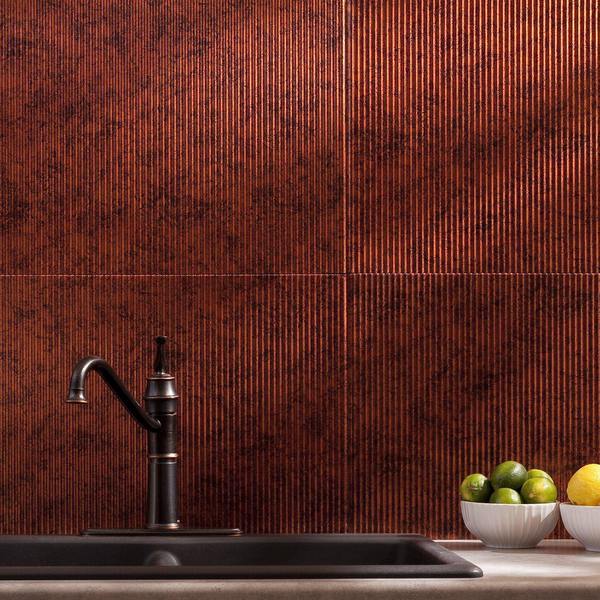 Fasade 18in x 24in Rib Moonstone Copper Backsplash Panel 5pk