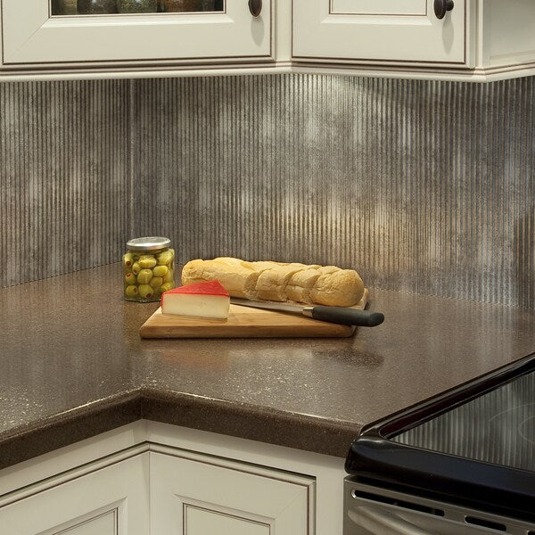 Fasade 18in x 24in Rib Crosshatch Silver Backsplash Panel 5pk