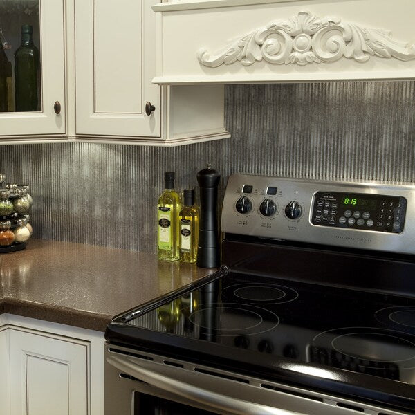 Fasade 18in x 24in Rib Crosshatch Silver Backsplash Panel 5pk