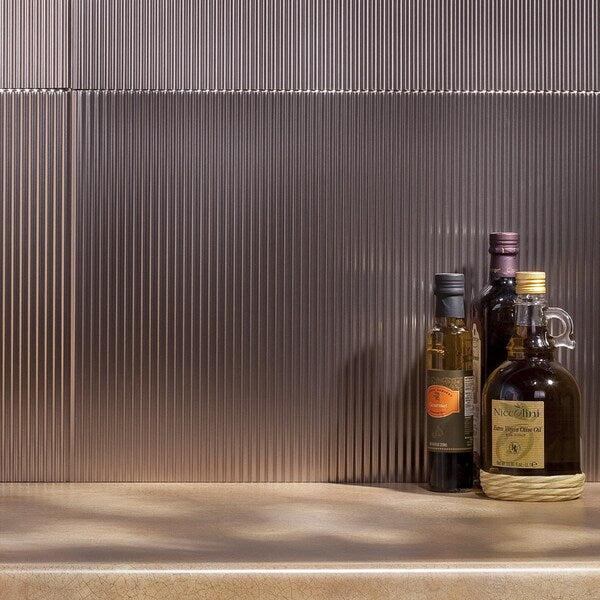 Fasade 18in x 24in Rib Brushed Nickel Backsplash Panel 5pk