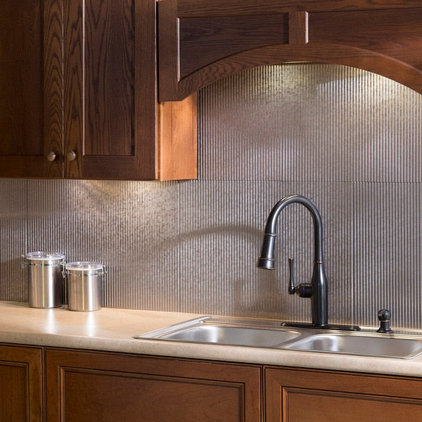 Fasade 18in x 24in Rib Galvanized Steel Backsplash Panel 5pk