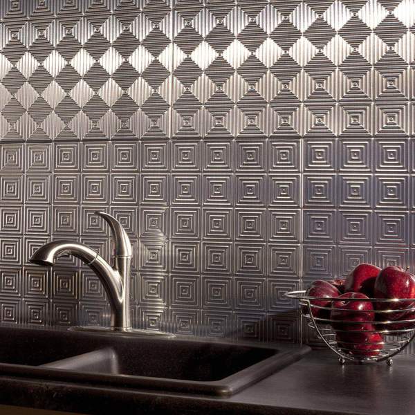 Fasade 18in x 24in Miniquattro Brushed Aluminum Backsplash Panel 5pk