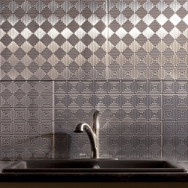 Fasade 18in x 24in Miniquattro Brushed Aluminum Backsplash Panel 5pk