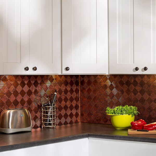 Fasade 18in x 24in Miniquattro Moonstone Copper Backsplash Panel 5pk