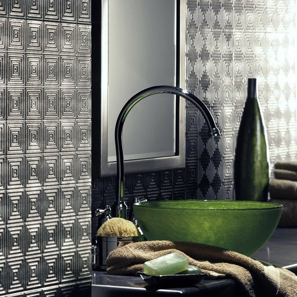 Fasade 18in x 24in Miniquattro Crosshatch Silver Backsplash Panel 5pk